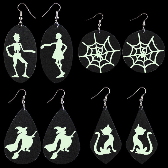 Wholesale Earrings PU Halloween Luminous Fluorescent Drop Earrings MOQ≥2 JDC-ES-Tianpi007