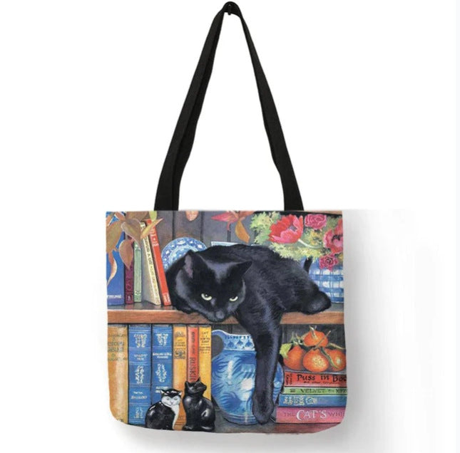 Wholesale Printing Waterproof Cotton Sack Oil Painting Cat Cloth Bag Eco-friendly JDC-SD-QTu002