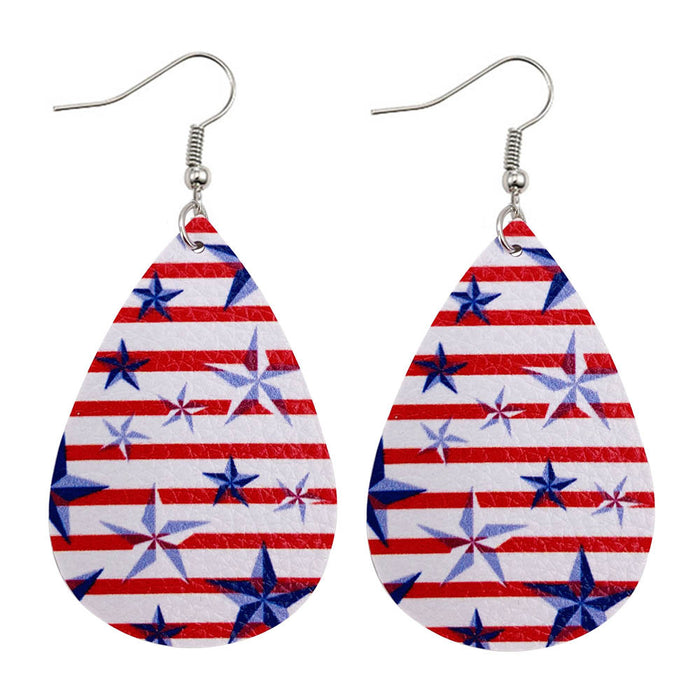 Wholesale 4th of July Independence Day Leather Earrings Printed Flag Pentagram MOQ≥2 JDC-ES-Chengy019
