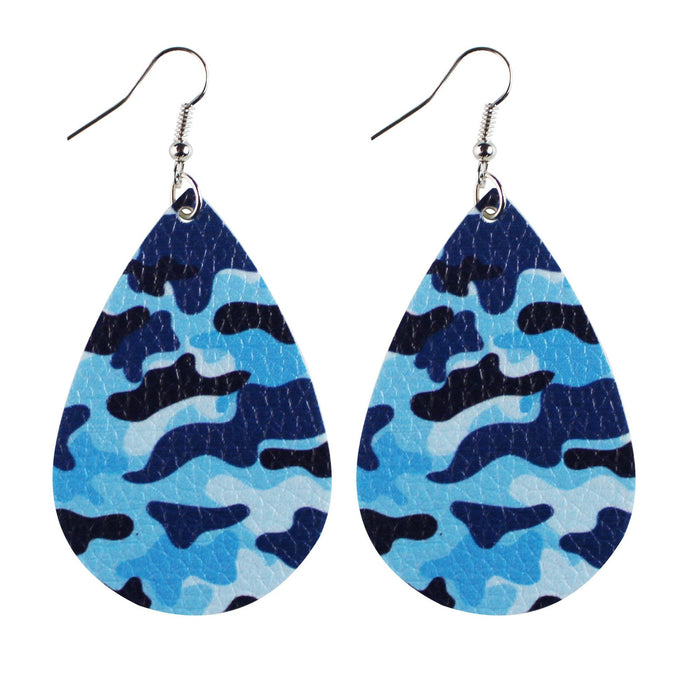 Wholesale Earrings Leather Camouflage Color Double Sided Print MOQ≥2 JDC-ES-TianPi028