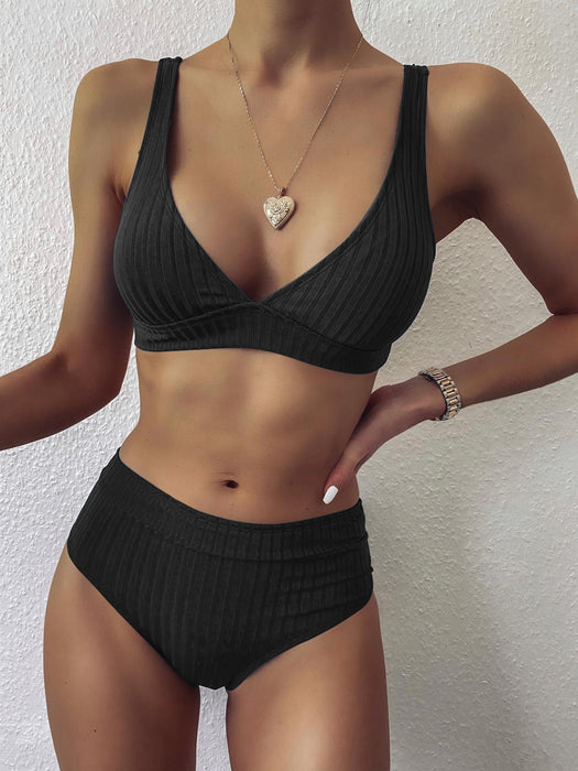 Wholesale V neck pit strip bikini high waist split swimsuit JDC-SW-Piaoxu012