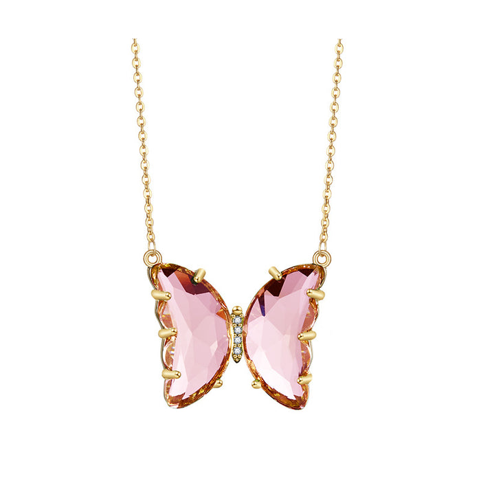 Wholesale Crystal Glass Butterfly Zircon Copper K Gold Plated Necklace JDC-NE-WB010
