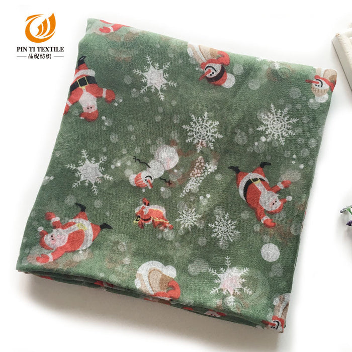 Wholesale Scarf Bali Yarn Christmas Snowman Elk Print Sunscreen Scarf MOQ≥10 JDC-SF-Pinti003