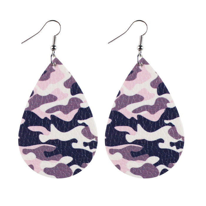 Wholesale Earrings Leather Camouflage Color Double Sided Print MOQ≥2 JDC-ES-TianPi028