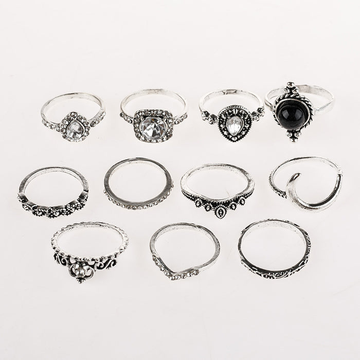 Wholesale Vintage Full Diamond Glass Crystal Moon Alloy Ring Set JDC-RS-Saip017