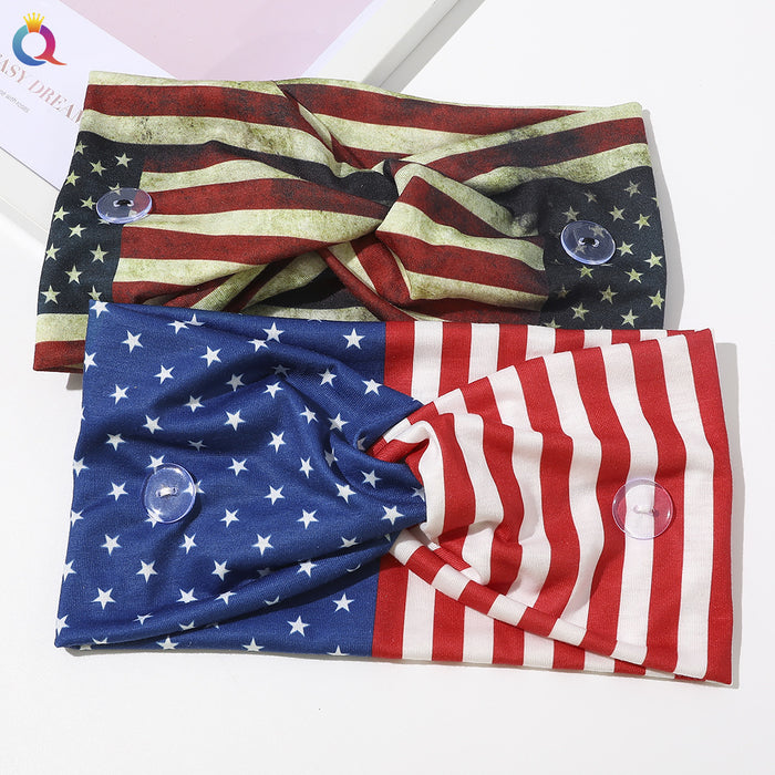 Wholesale 4th of July Independence Day Flag Elastic Wide Stretch Button Headband JDC-HD-qiyue001