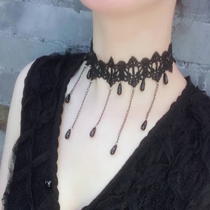 Wholesale Necklace Black Lace Crystal Clavicle Chain JDC-NE-LP002