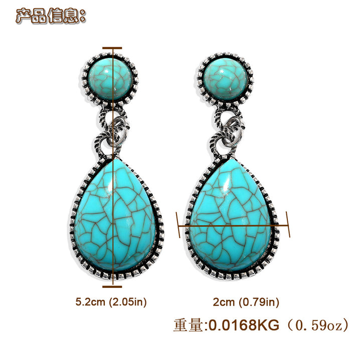 Wholesale Earrings Resin Vintage Turquoise Color Drop Shape Flower Carving Blue JDC-ES-V064