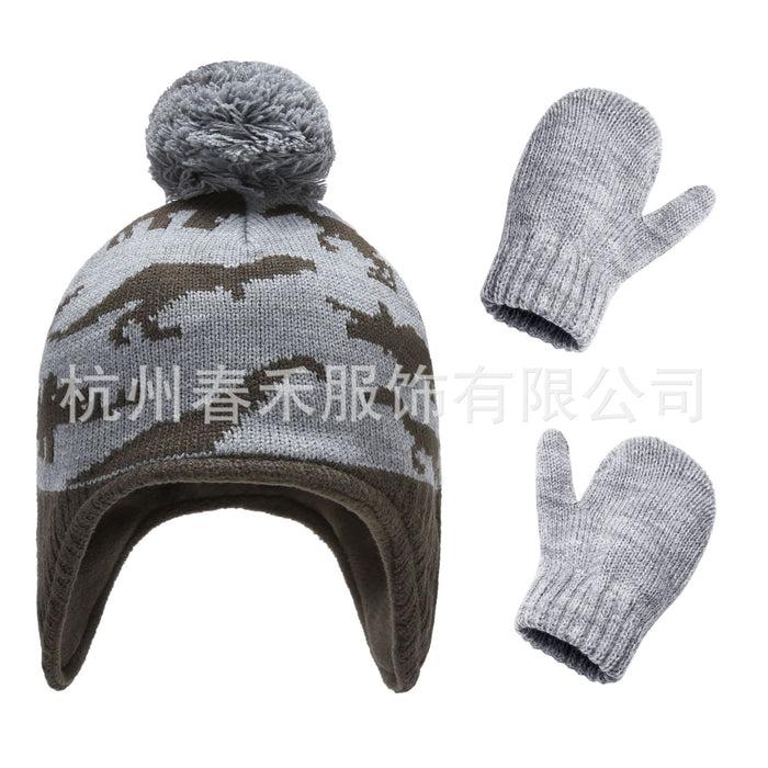 Wholesale Hat Acrylic Cute Dinosaur Winter Kids Knitted Hat Gloves 2 Piece Set MOQ≥2 JDC-FH-Chunh003