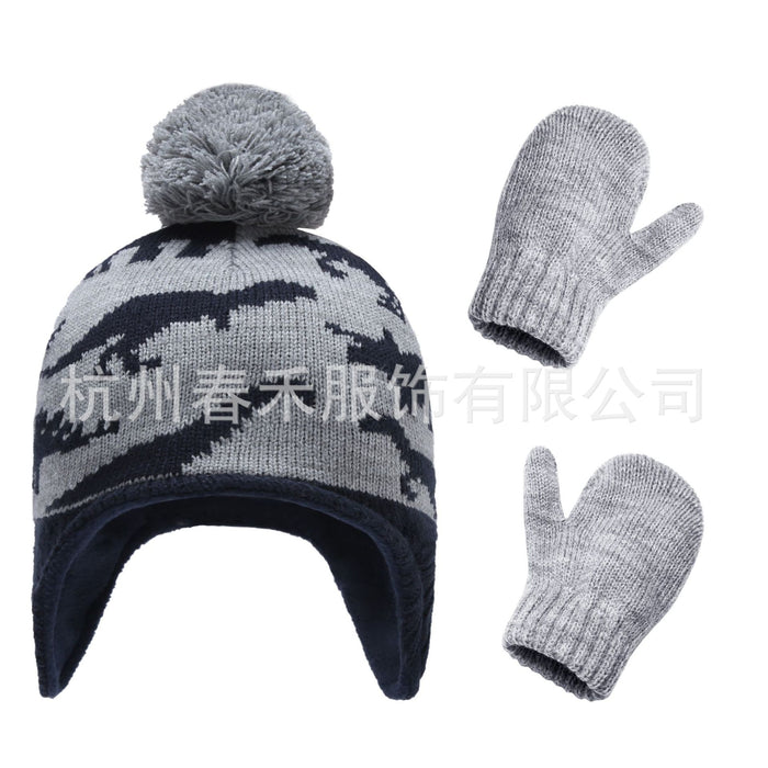 Wholesale Hat Acrylic Cute Dinosaur Winter Kids Knitted Hat Gloves 2 Piece Set MOQ≥2 JDC-FH-Chunh003