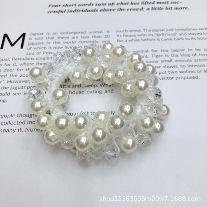 Wholesale crystal pearl hair band girl beaded braided rubber band JDC-HS-TengH003