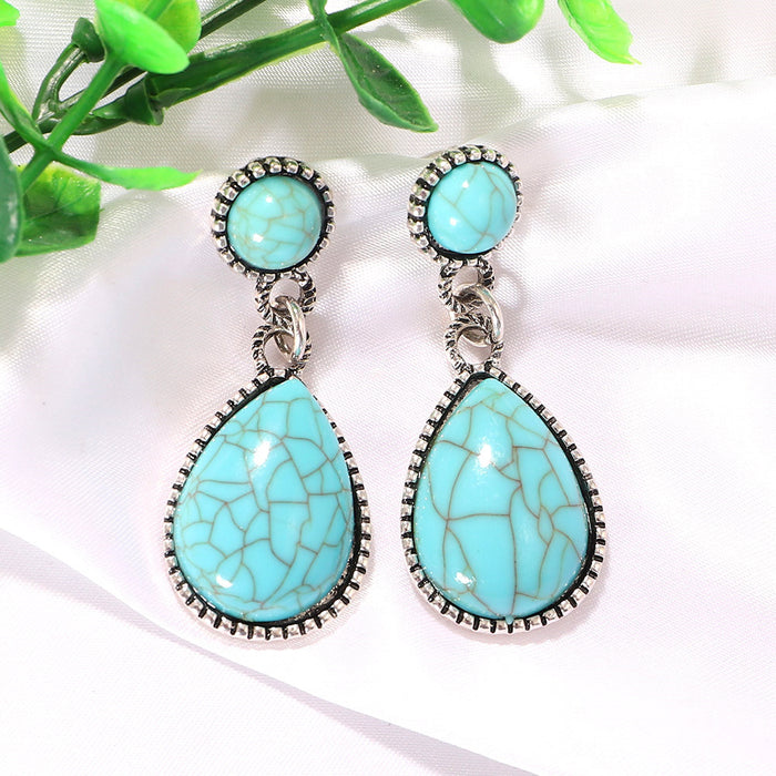 Wholesale Earrings Resin Vintage Turquoise Color Drop Shape Flower Carving Blue JDC-ES-V064