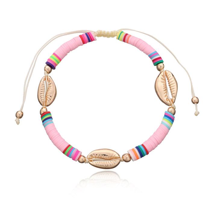 Wholesale 6mm soft ceramic hand-threaded gold alloy shell adjustable anklet JDC-AS-ZW004