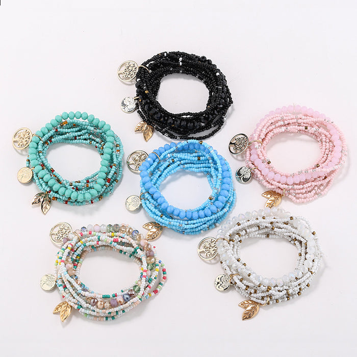Wholesale Bracelet Rice Beads Alloy Glass Beads Handmade Multilayer Bohemian 10pcs JDC-BT-JINA001