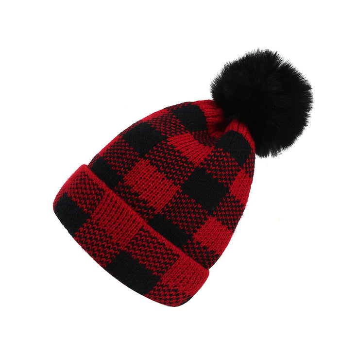 Wholesale Hat Wool Red And Black Plaid Parent-Child Knitted Hat MOQ≥2 JDC-FH-MY003