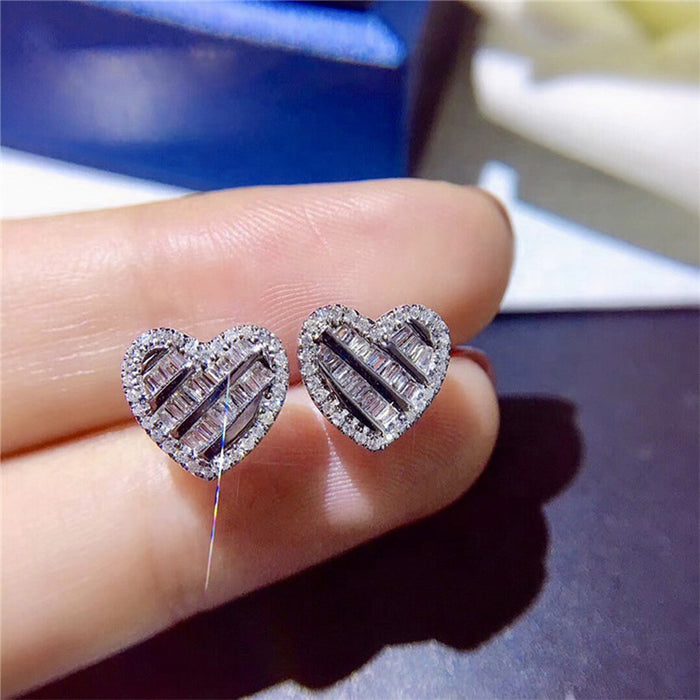 Wholesale Zircon Heart Shaped Copper Earrings MOQ≥2 JDC-ES-Caos022