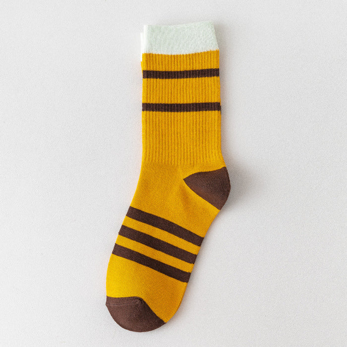 Wholesale Socks Cotton Preppy Striped Contrast Color Socks JDC-SK-AoH003