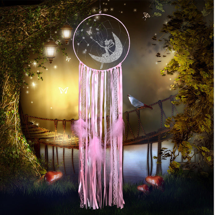 Wholesale Dream Catcher Feather Polyester Single Ring Mermaid Pink MOQ≥2 JDC-DC-MengS052