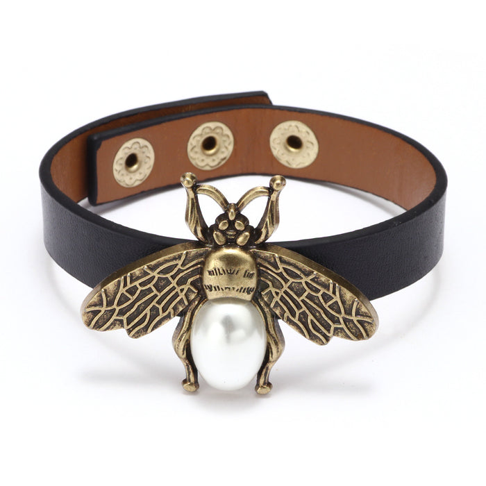 Wholesale Alloy Little Bee PU Leather Pearl Bracelet JDC-BT-QiN003