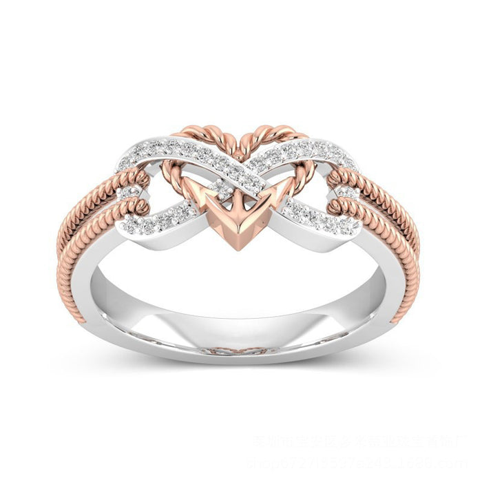 Wholesale Rings Alloy Rose Gold Two Tone Cross Hearts JDC-RS-ChenR090