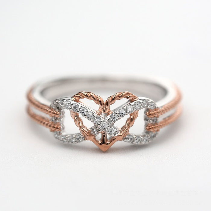 Wholesale Rings Alloy Rose Gold Two Tone Cross Hearts JDC-RS-ChenR090