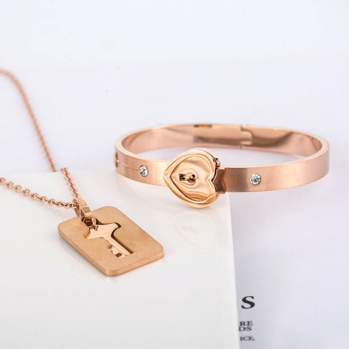 Wholesale Necklace Titanium Steel Concentric Lock Bracelet Set MOQ≥2 JDC-NE-XYao001