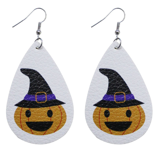 Wholesale Earrings PU Halloween Pumpkin Skull Ghost Single Sided MOQ≥2 JDC-ES-Tianpi002