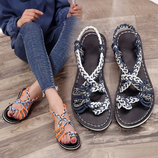 Jewelry WholesaleWholesale colorblock rope knot beach pullover plus size women sandals JDC-SD-YanY001 Sandal 燕燕 %variant_option1% %variant_option2% %variant_option3%  Factory Price JoyasDeChina Joyas De China