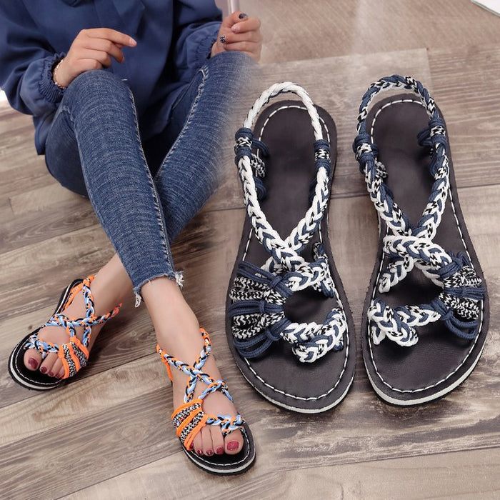 Jewelry WholesaleWholesale colorblock rope knot beach pullover plus size women sandals JDC-SD-YanY001 Sandal 燕燕 %variant_option1% %variant_option2% %variant_option3%  Factory Price JoyasDeChina Joyas De China