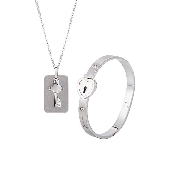 Wholesale Necklace Titanium Steel Concentric Lock Bracelet Set MOQ≥2 JDC-NE-XYao001