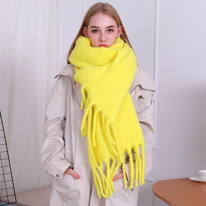 Wholesale Scarf Acrylic Imitation Cashmere Autumn Winter Thick Beard Solid Color Shawl MOQ≥2 JDC-SF-Shenm002