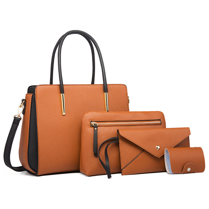 Wholesale Handbag PU Retro Color Matching Diagonal Cross Mother Bag 4 Piece Set JDC-HB-Jinbb002
