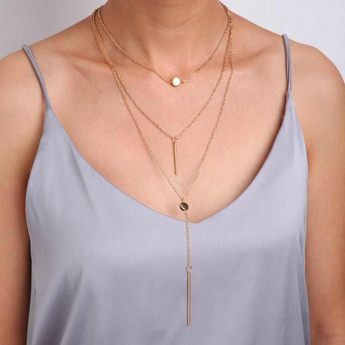 Wholesale Necklace Alloy Copper Beads Sequins Simple Combination Multilayer Ladies Necklace JDC-NE-MYL002