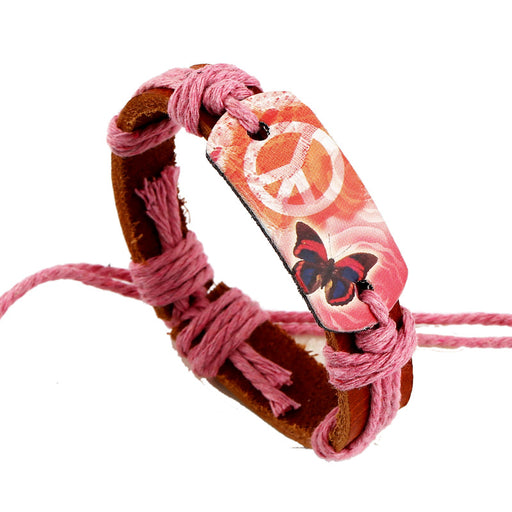 Jewelry WholesaleWholesale Peace Sign Butterfly Leather Bracelet JDC-BT-PK018 Bracelet 庞克 %variant_option1% %variant_option2% %variant_option3%  Factory Price JoyasDeChina Joyas De China