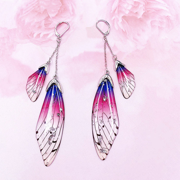 Jewelry WholesaleWholesale long style cicada wing wing gradient color butterfly crystal stud earrings JDC-ES-XuanY005 Earrings 宣妍 %variant_option1% %variant_option2% %variant_option3%  Factory Price JoyasDeChina Joyas De China