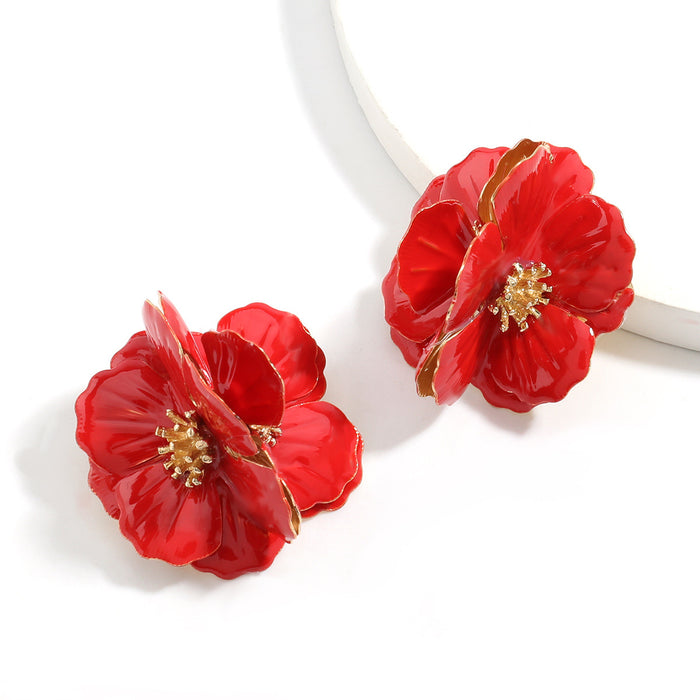 Wholesale Alloy Flower Earrings Alloy and Drip Oil JDC-ES-JL1072