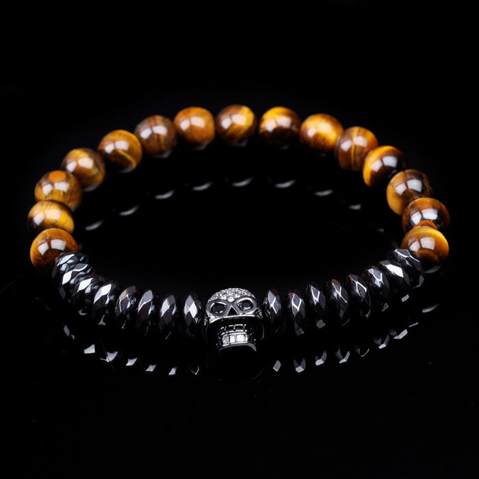 Wholesale Faceted Flat Beads Black Magnet Crossbones Bracelet JDC-BT-YanH009