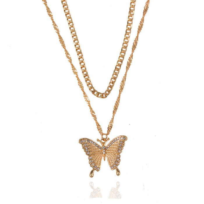 Wholesale Vintage Thick Chain Diamond Butterfly Set Chain JDC-NE-Duoh003