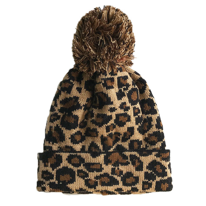 Wholesale Hat Acrylic Leopard Print Flange Warm Knit Hat MOQ≥2 JDC-FH-JNFH001