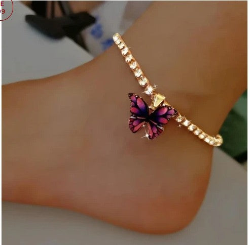 Wholesale Rhinestone Butterfly Pendant Anklet JDC-AS-WenB001