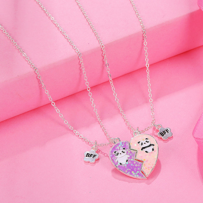 Wholesale Alloy Cute Broken Peach Heart Panda Children Necklace MOQ≥3 JDC-NE-yilai002