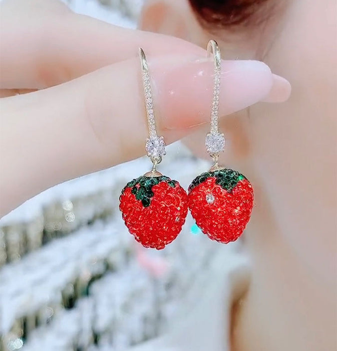 Wholesale cute strawberry earrings with diamonds small fresh JDC-ES-kait009