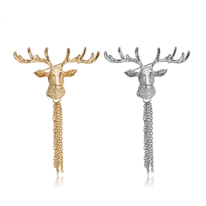 Broche al por mayor aleación navideña Elk Head Tassel Collar Pin JDC-BC-MDD009