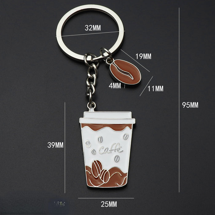 Wholesale Lacquered Coffee Cup Coffee Beans Metal Keychain MOQ≥2 JDC-KC-XunXin005