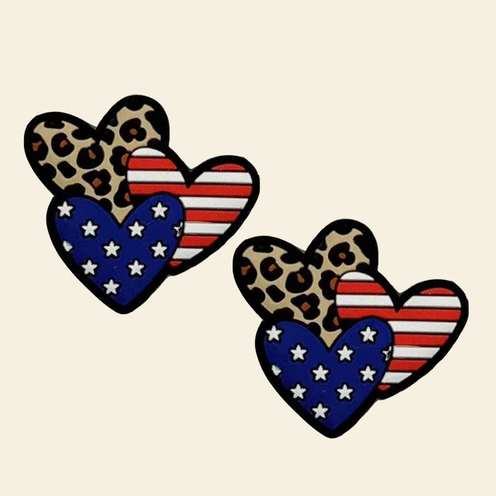 Wholesale 10/20PCS Cartoon American Independence Day Leopard Print Heart Silicone Beads JDC-BDS-NaiSi186