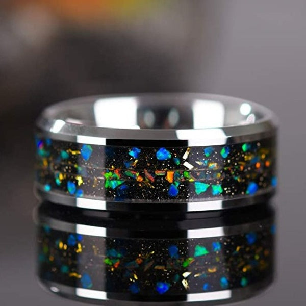En gros titanium acier 8 mm couleurs d'opale anneau moq ≥2 JDC-RS-ZJJ004