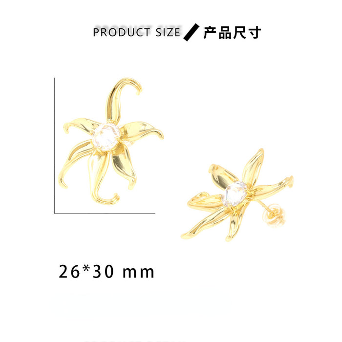 Pendientes al por mayor Flores de oro irregulares individuales con circonio JDC-es-Premtiany001