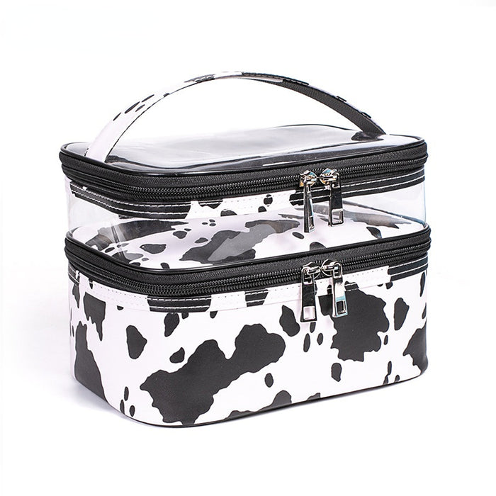 Wholesale Cosmetic Bag PVC Cow Pattern Transparent Double Layer Large Capacity Multifunctional JDC-CB-AD003