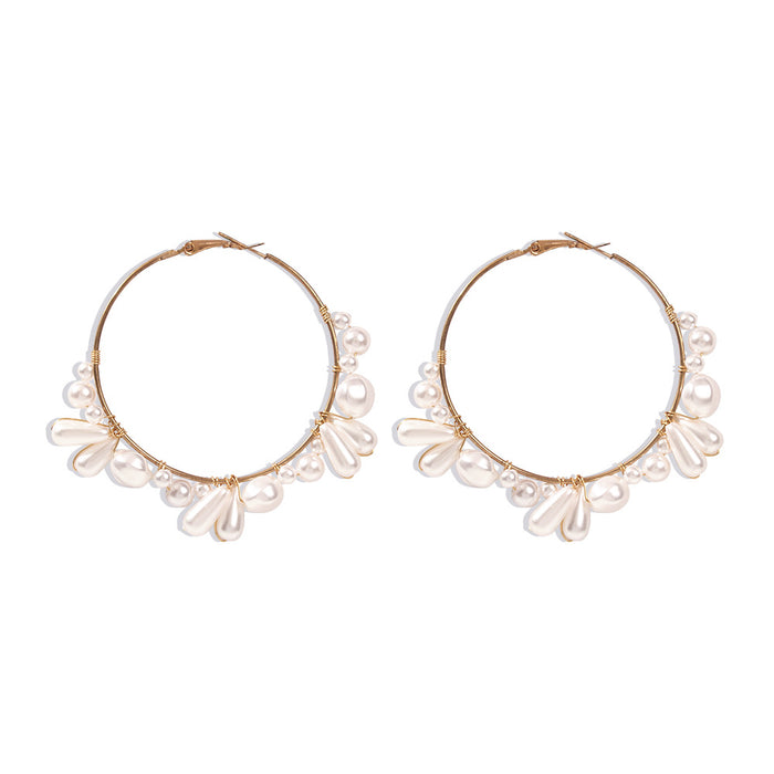 Wholesale Exaggerated Braided Pearl Earrings JDC-ES-Qiandi018