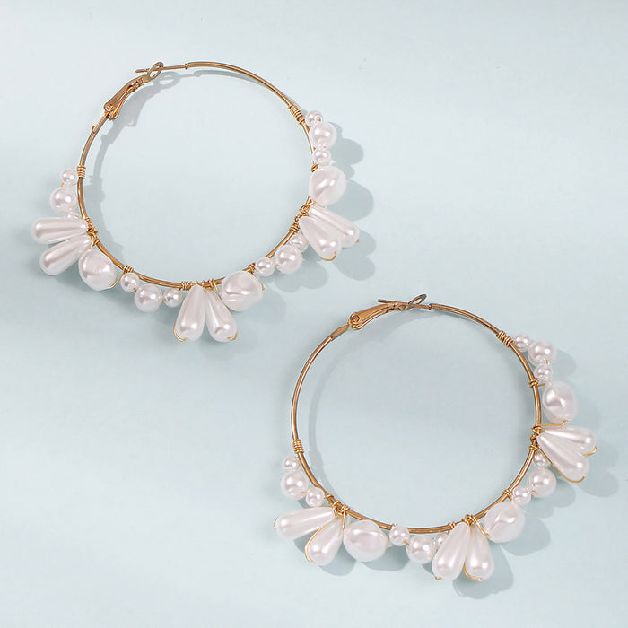 Wholesale Exaggerated Braided Pearl Earrings JDC-ES-Qiandi018